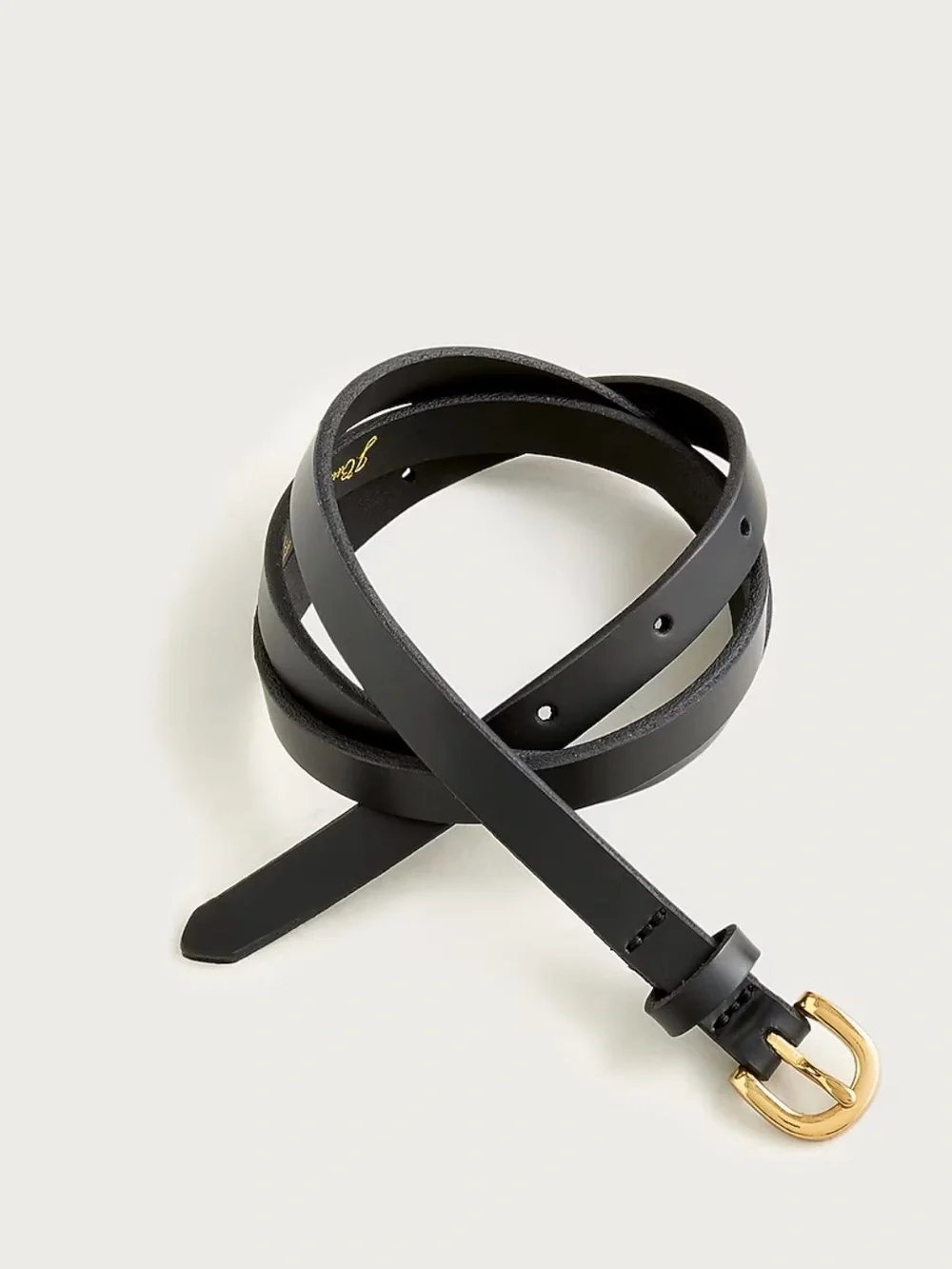 J.Crew Skinny Italian Leather Belt Black Gold Buckle Medium - Picture 3 of 9